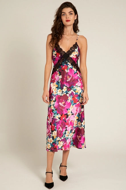 Emma Floral Satin Dress