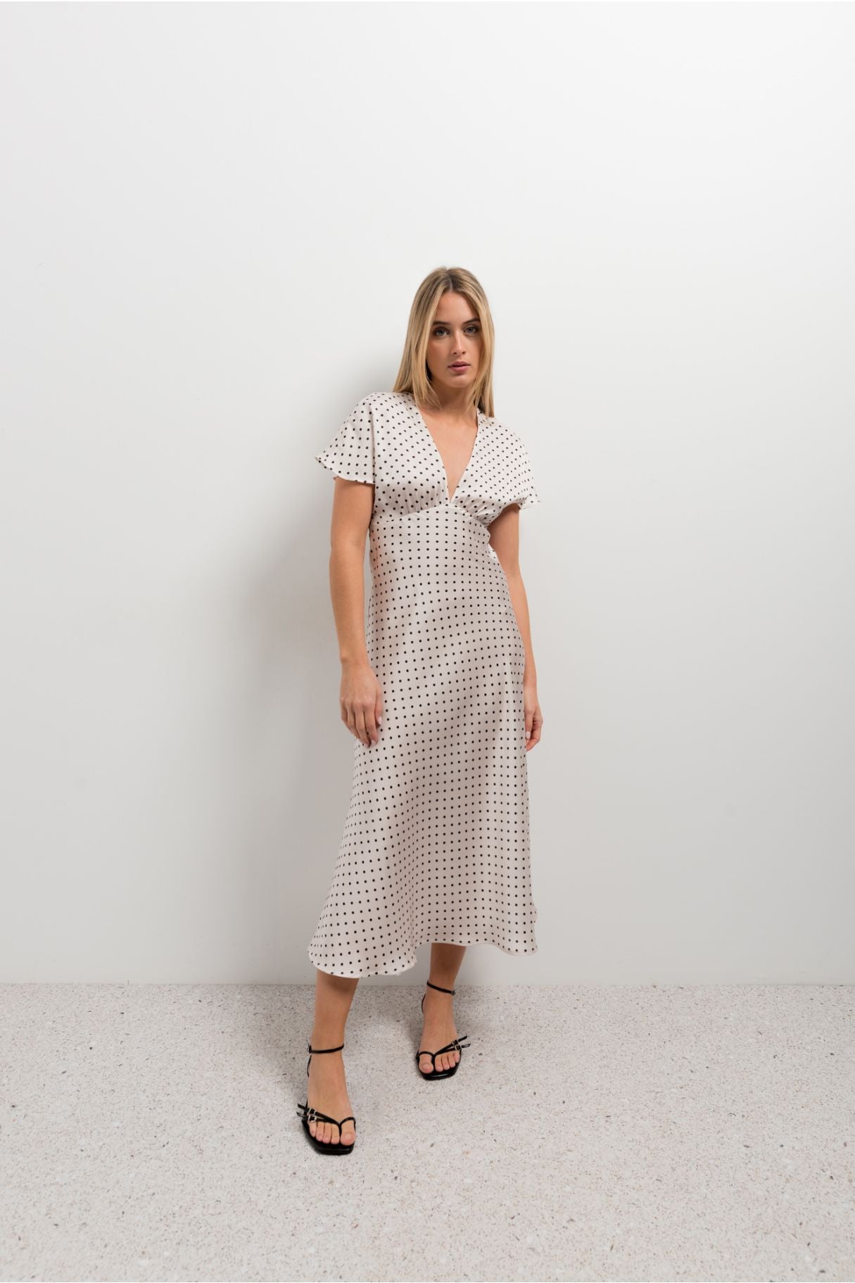 Camille Satin Polka Dots Dress