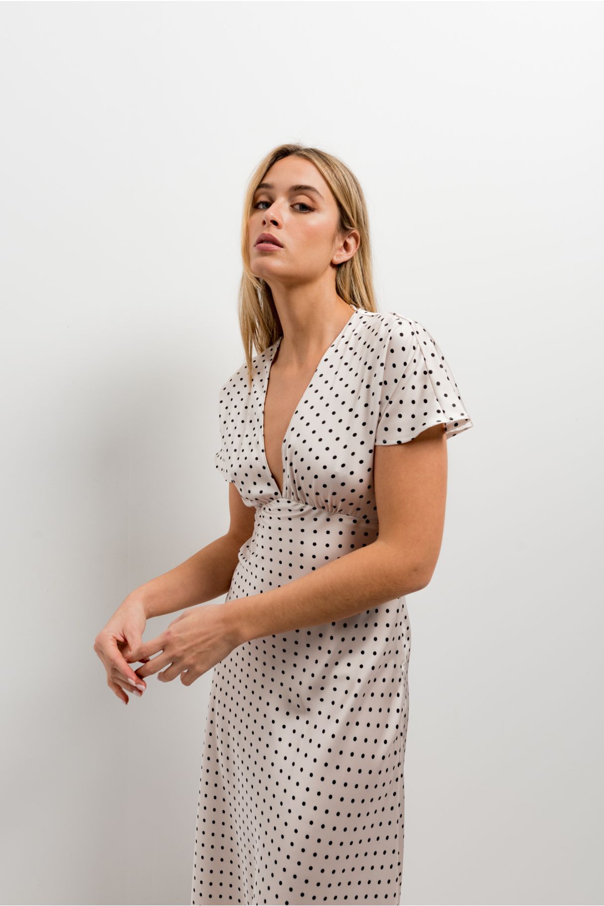 Camille Satin Polka Dots Dress