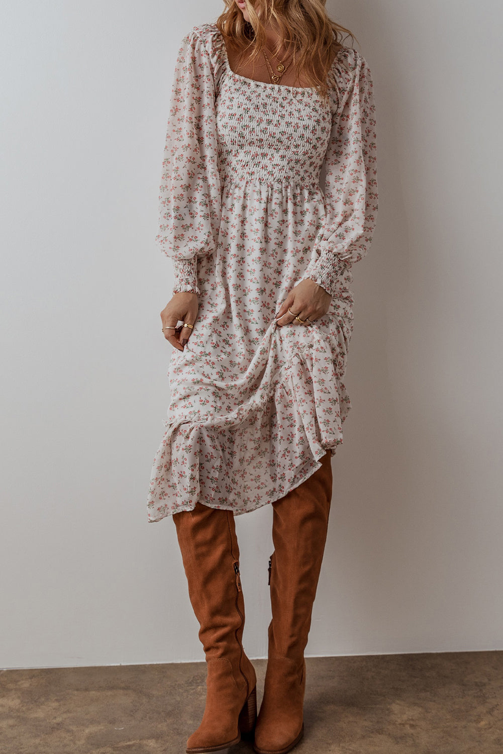 Shirred Midi Dress