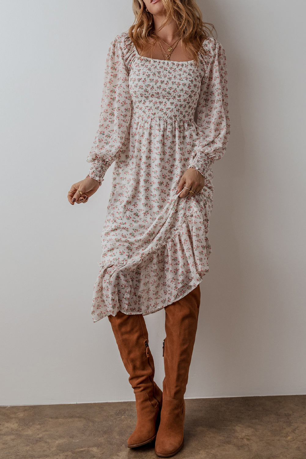 Shirred Midi Dress