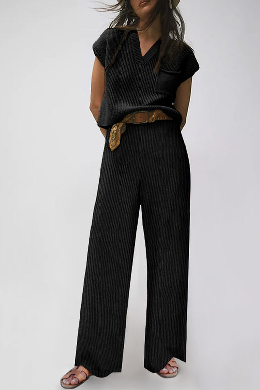 Luisa Black Sweater and Casual Pants Set