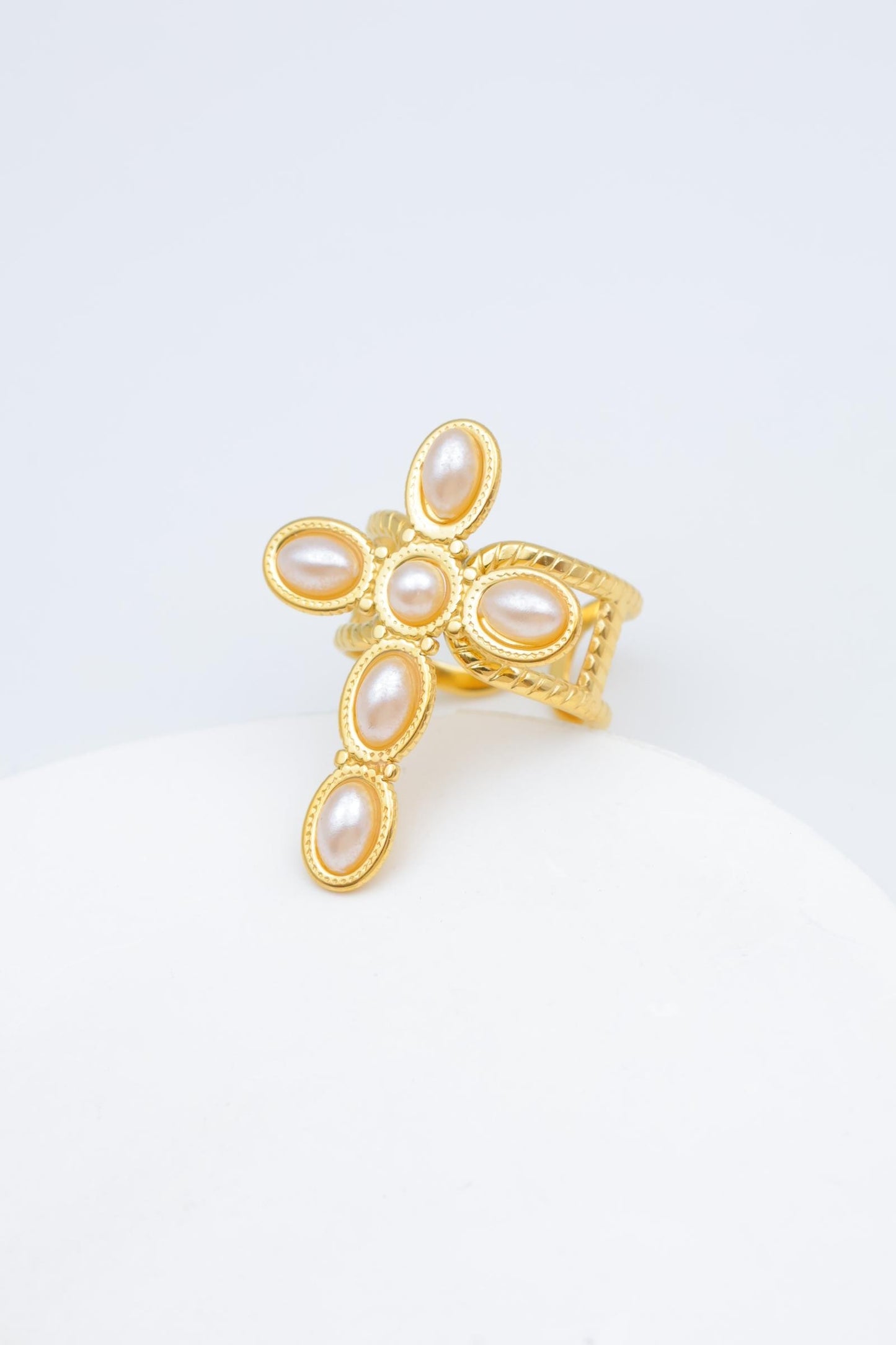 Holy Pearl Adjustable Statement Ring